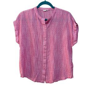 2/$30 Splendid Shirt Womens Small Pink White Striped Button Front Short Sleeve